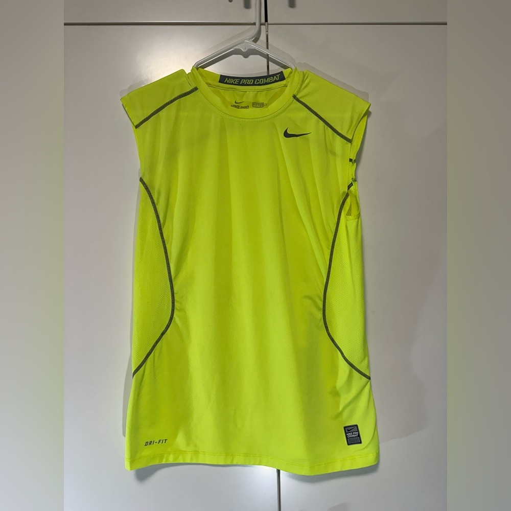 Nike Pro Combat Dri-Fit Bright Neon Tank Top Sleeveless Mens M Fitted 449786-706